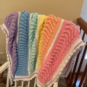 Handmade knitted & crochet 🧶 blanket RAINBOW 🌈